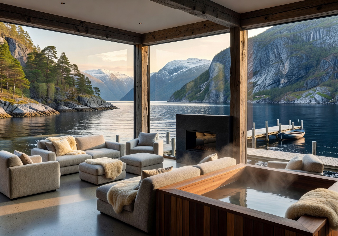 Bergen fjord coastal luxury wellness lounge