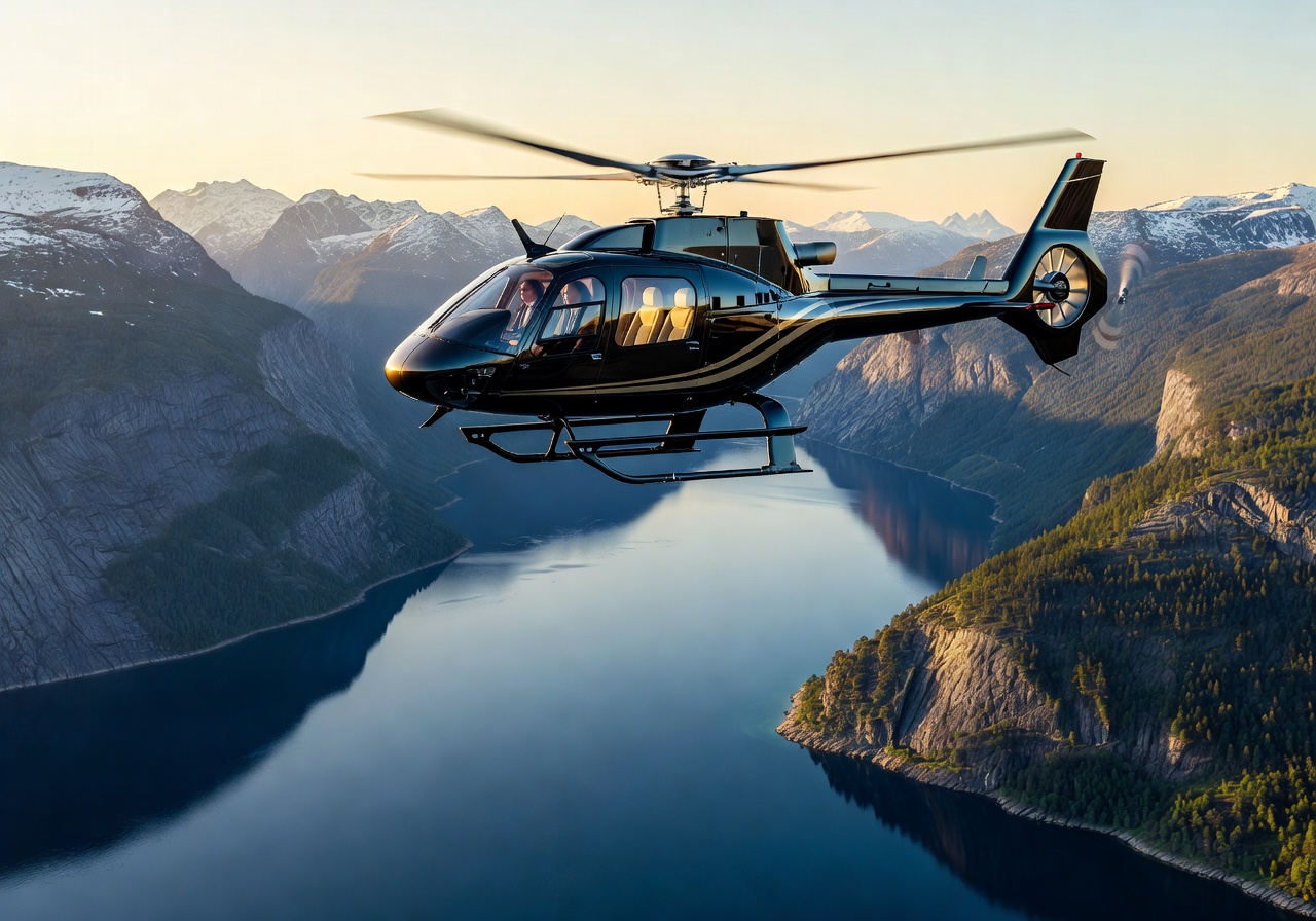 Luxury helicopter fjord aerial Norway VIP